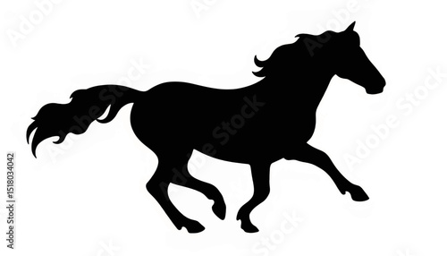 Dynamic silhouette of a galloping horse on white background, motion symbolism