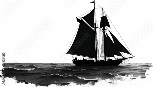 Silhouette of a sailboat in a storm, navigating turbulent waters