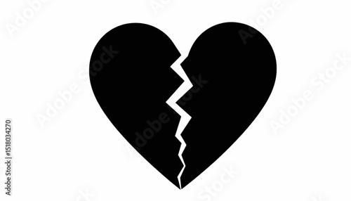 Silhouette of broken heart on white background, symbol of heartbreak