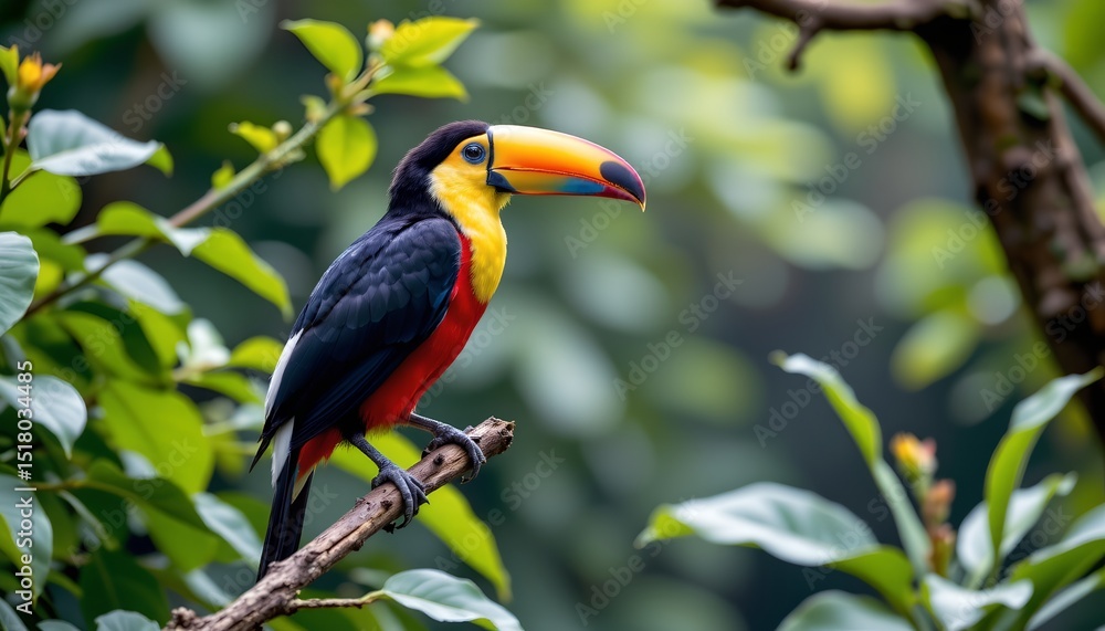 Fototapeta premium a vibrant parrot perched on a branch in a lush green environment