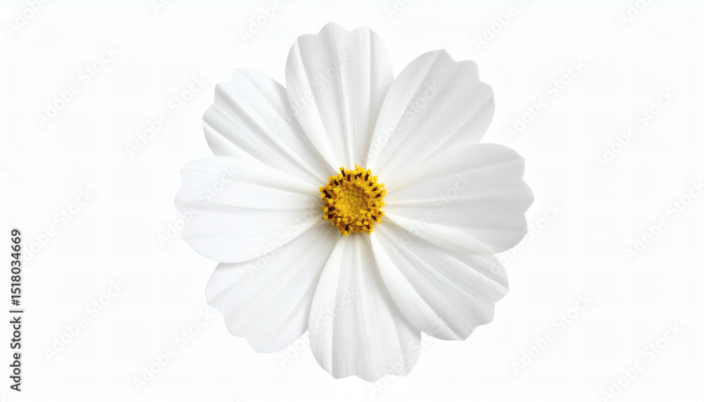 Obraz premium White cosmos flower isolated for elegant botanical design, minimalist floral decoration, and high-resolution nature photography visuals