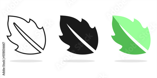 leaf vector flat icons set, isolated on white background
