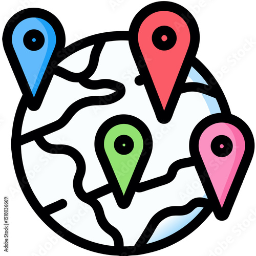 Stylized Globe with Colorful Location Pins Marking Various Points