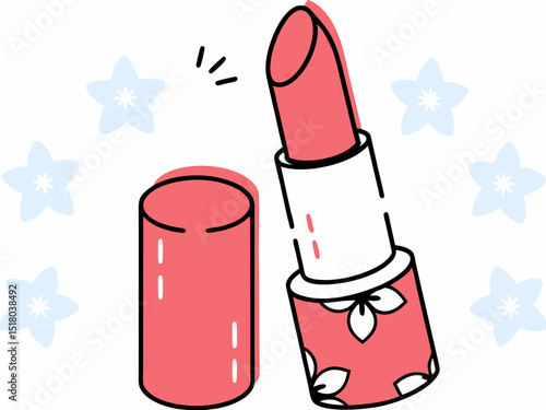 Vector illustration of a red lipstick tube, a glamour cosmetic object for beauty and fashion makeup