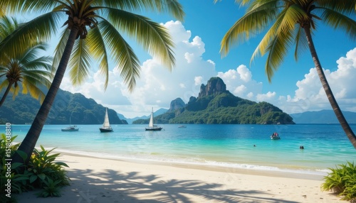 tropical beach with coconut palm trees