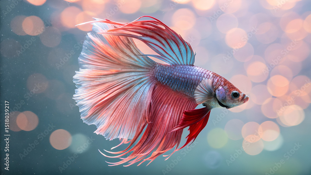 Obraz premium Colorful Betta Fish with Flowing Fins and Bokeh Background