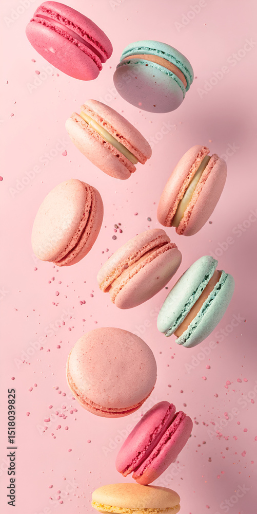 custom made wallpaper toronto digitalFloating Pastel Macarons on Pink Background