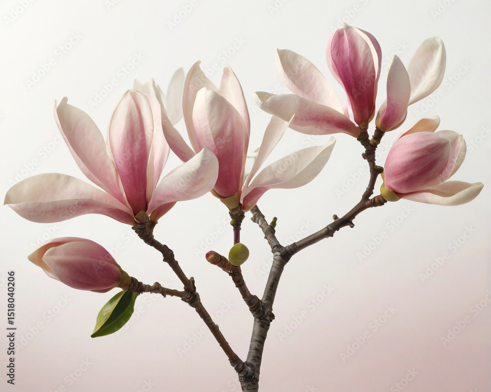 Fototapeta premium Delicate pink magnolia blossoms spring branch