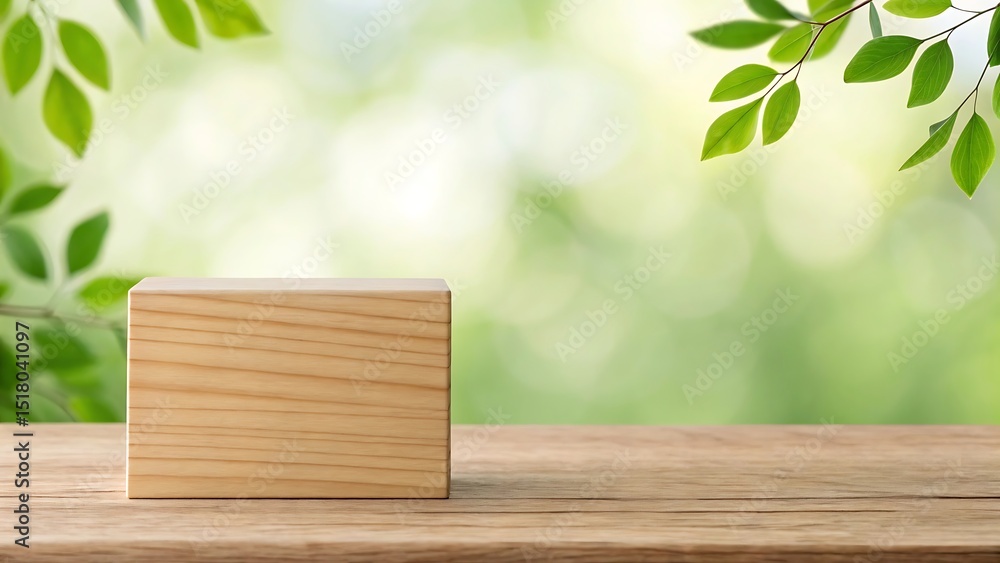 Wooden block on table green nature background Wooden block on table green nature background