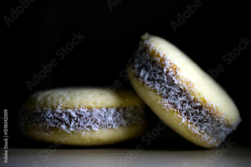 Obraz na plátně Delicious alfajores, traditional argentinian cookies filled with dulce de leche,