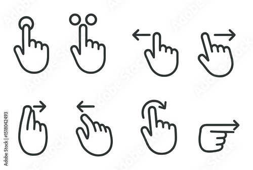 Gesture hand set. interaction silhouette icons. tap, swipe, drag, scroll, point vector icons.