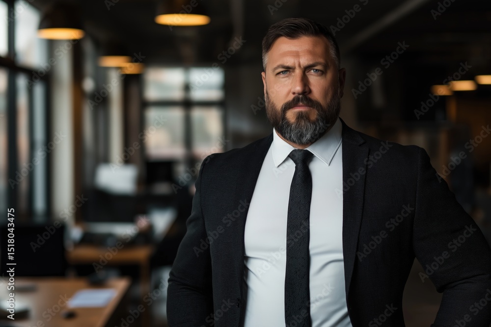 Confident businessman in a modern office setting with professional attire Confident businessman in a modern office setting with professional attire