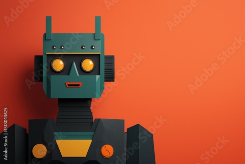 Colorful retro-style robot illustration with an orange background on vector art