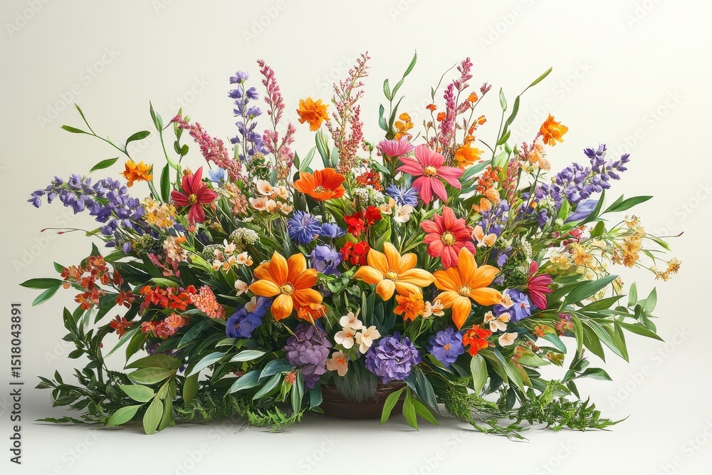 Obraz premium Floral arrangement with vibrant colors of orange, purple and red flowers. Use this for greeting cards, invitations or any special spring event.