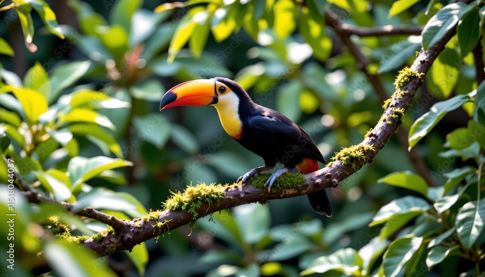 Obraz premium this is a photograph of a vibrant parrot perched on a branch in what appears to be a lush green environment, possibly a tropical forest or garden