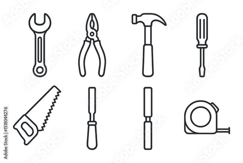 Tool set. basic hand tools flat icons. wrench, saw, pliers, hammer, screwdriver vector icons.
