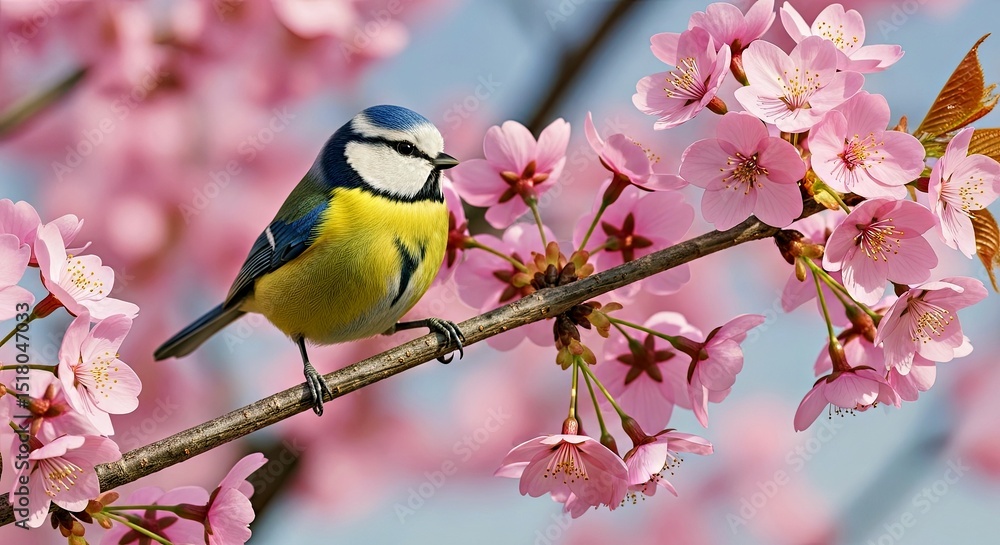 Blue Tit Bird Sitting Blossom Cherry Tree Spring Time Nature Beauty Blue Tit Bird Sitting Blossom Cherry Tree Spring Time Nature Beauty