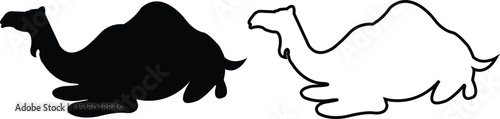 Desert camel flat, outline vectors silhouette set. Sand animal transport, egypt arab travel mammal with hump, camel portrait illustration signs. Elements for holiday of sacrifice and for eid al-adha.