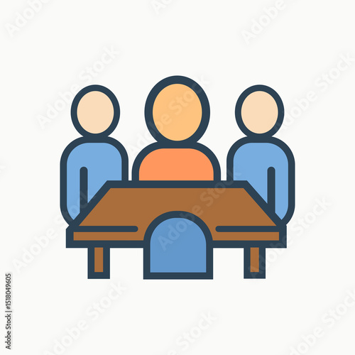 Flat Icon of Business Team Meeting Around Conference Table, Simple Vector Illustration for Corporate or Office Use