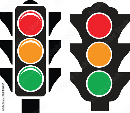 Traffic light flat icon set. Traffic signal signs. Street regulation system, road safety concept. Road Intersection, rules designs elements for apps and websites isolated on transparent background.