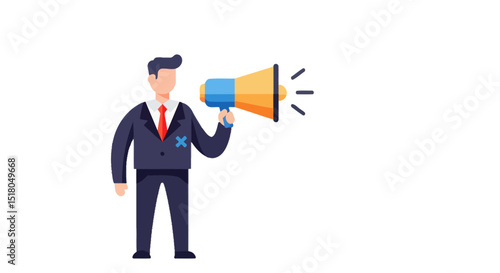 Businessman holding megaphone making an announcement or communication concept