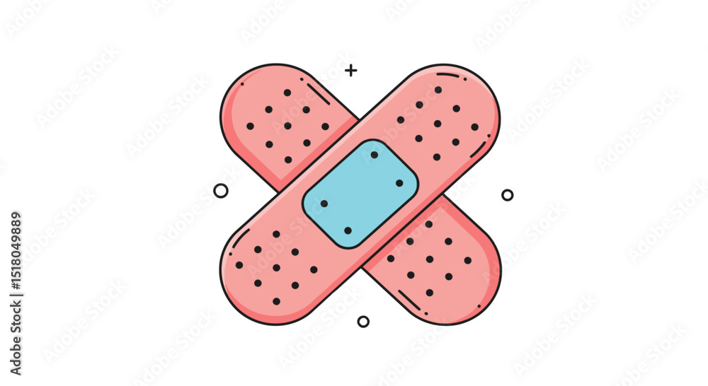 Illustration of two crossed adhesive bandages representing first aid and care concepts Illustration of two crossed adhesive bandages representing first aid and care concepts