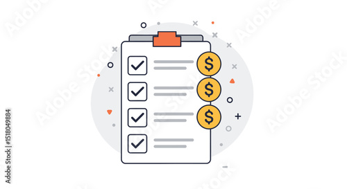Checklist with financial symbols representing budget planning and expense tracking concepts