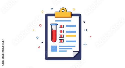 Medical checklist and blood test tube icon on clipboard for health analysis and diagnosis