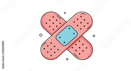 Illustration of two crossed adhesive bandages representing first aid and care concepts