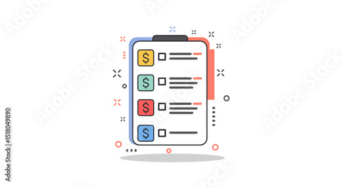 colorful checklist with dollar symbols representing financial task management and budgeting concept
