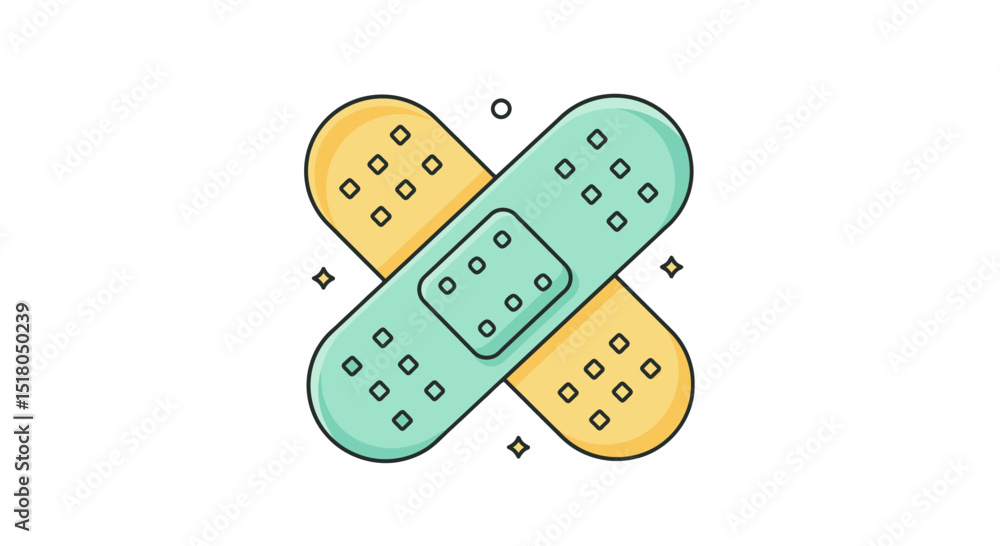 Illustration of two crossed adhesive bandages symbolizing healing and first aid concepts Illustration of two crossed adhesive bandages symbolizing healing and first aid concepts