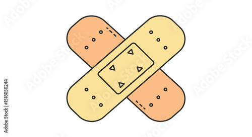 Minimalistic illustration of two crossed adhesive bandages symbolizing healing and care