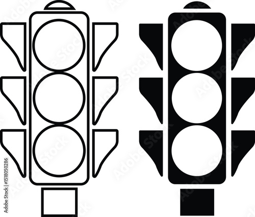 Traffic light flat and outline icon set. Traffic signal signs. Street regulation system, road safety concept. Road Intersection, rules designs elements for apps and websites on transparent background.