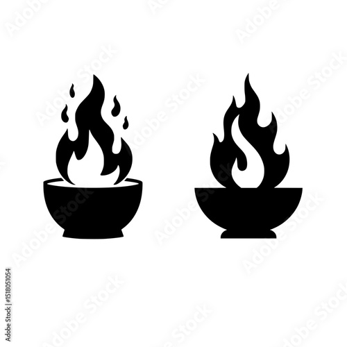 Fire Bowl Flame Icon Set Vector Illustration