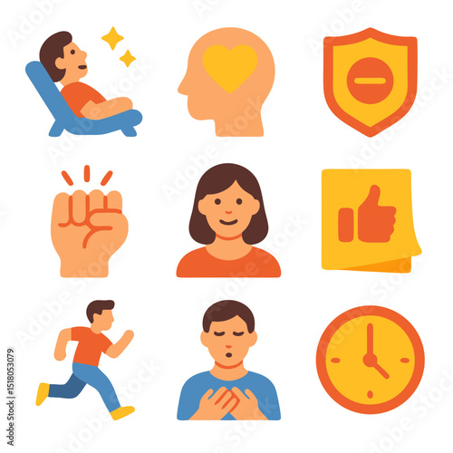 Self care icons for mental health and wellness. Perfect for wellness websites, selfhelp articles, mental health blogs, and relaxation apps.