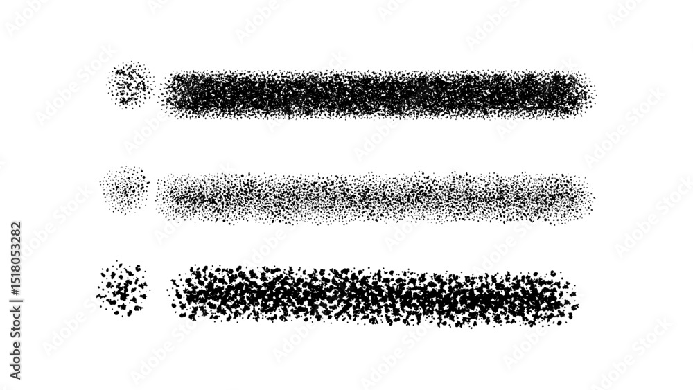 Fototapeta premium Paint spray noise of grains or brush dust and black sand particles, vector abstract shape effect. Wavy spray paint in graffiti ink style with grainy noise texture of black dots and rough dust. EPS
