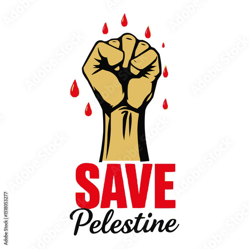 Bold Free Palestine Graphic T-Shirt with Raised Fist, Red Star & Flag Colors Pro Justice Activism Apparel for Human Rights Awareness