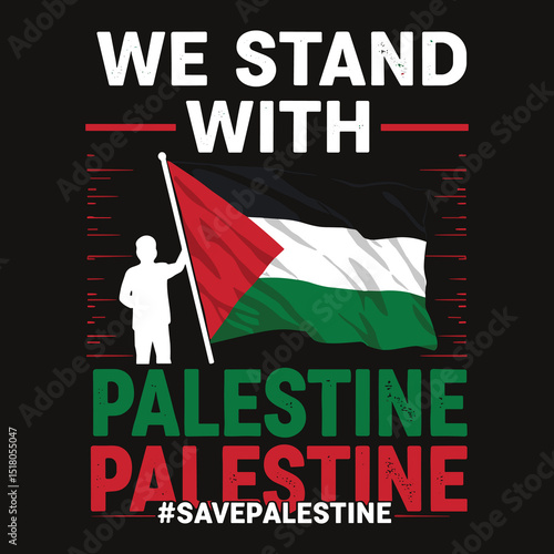 Bold Solidarity Statement T-Shirt Featuring a Powerful Silhouette Holding the Palestinian Flag with 
