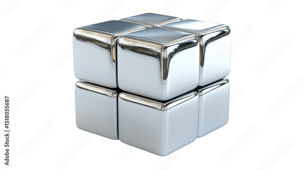 Metallic cubes interconnected into a larger cube shape on a transparent background, PNG image, PNG file. Metallic cubes interconnected into a larger cube shape on a transparent background, PNG image, PNG file.