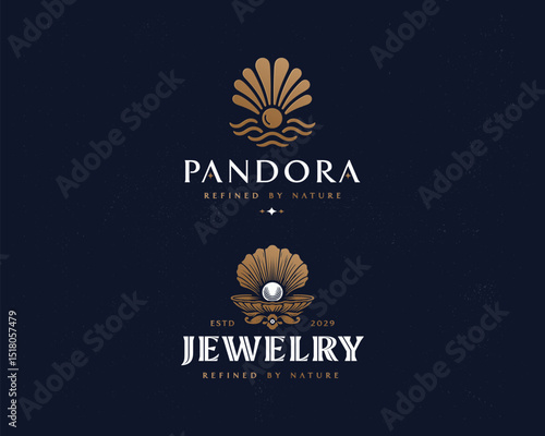 vintage classic with diamond pearl shell and oyster sea element luxury logo
