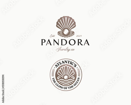 vintage classic with diamond pearl shell and oyster sea element luxury logo