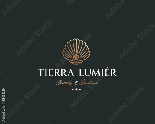 vintage classic with diamond pearl shell and oyster sea element luxury logo