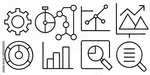 Collection of business charts and diagrams isolated on white background