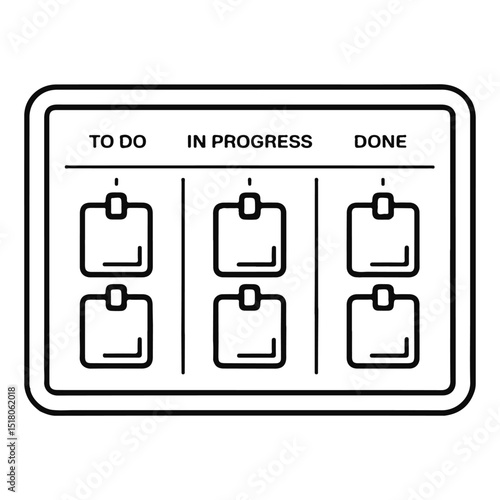 Outline icon of a Kanban board with 'TO DO', 'IN PROGRESS', and 'DONE' columns, each with two placeholder notes.