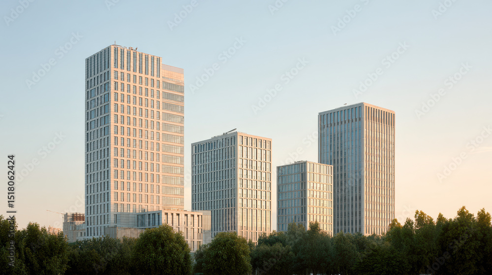 Fototapeta premium modern architecture featuring smooth forms glass and wood captured from dawn to dusk