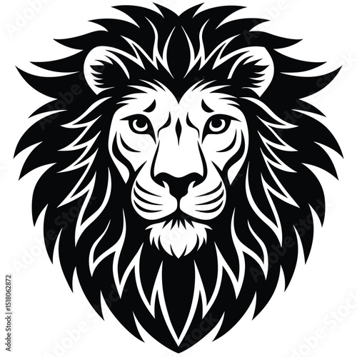 majestic lion head detailed black and white illustration