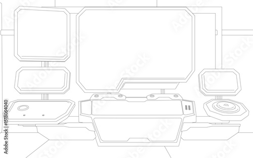 Futuristic modular lab device with geometric design, angular components, circular sensors, and high-tech interfaces, emphasizing sleek, minimalistic aesthetics and advanced engineering.