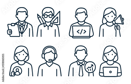 Business professional set. office, technology, marketing, team, coding, vector icons