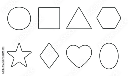 Geometric shape set. basic shapes flat: circle, square, triangle, hexagon, star, vector icons.