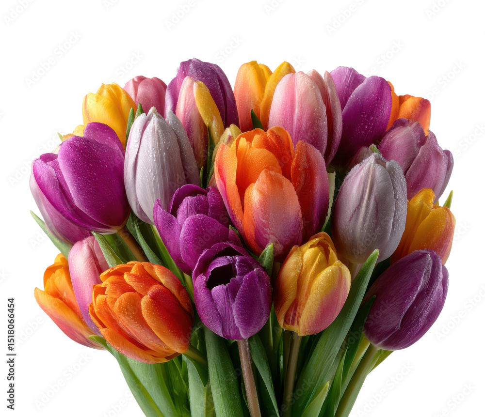 Fototapeta premium Colorful tulip bouquet showcase floral arrangement home view isolated on transparent background